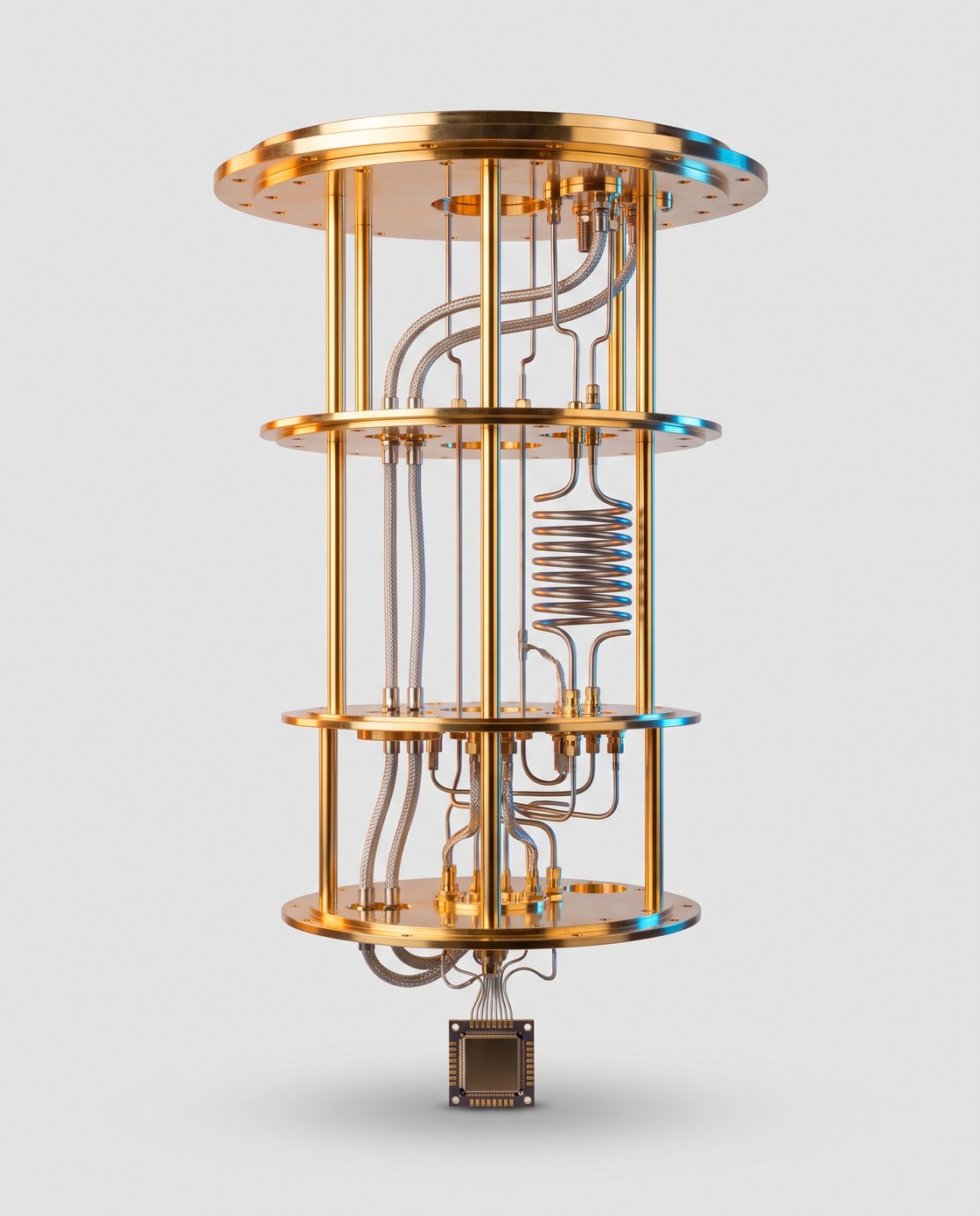The inside of IBM's quantum computer: a gold dilution refrigerator